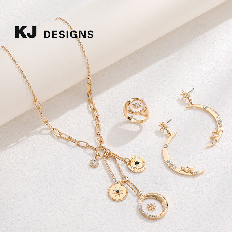 Wholesale Golden Star Moon Alien Diamond Set Earrings