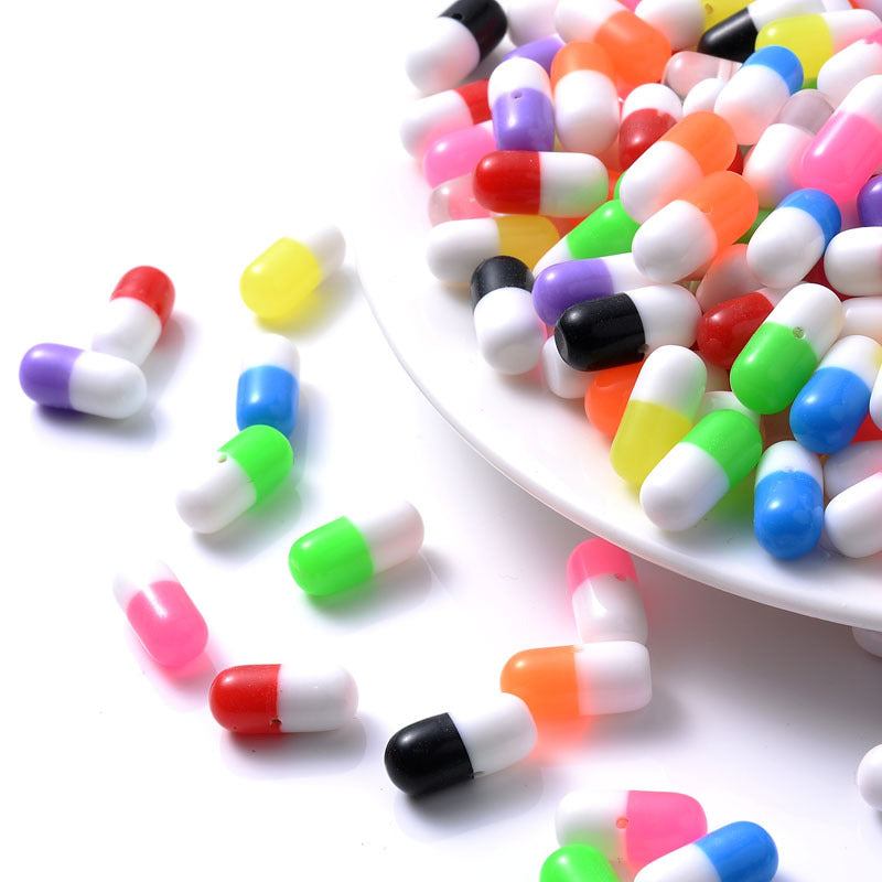 Wholesale 100pcs/pack 6*12mm Half-hole Imitation Pill Capsule Resin Beads