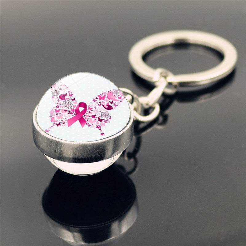 Wholesale Care Breast Cancer Vermicelli with Zinc Alloy Key Chain