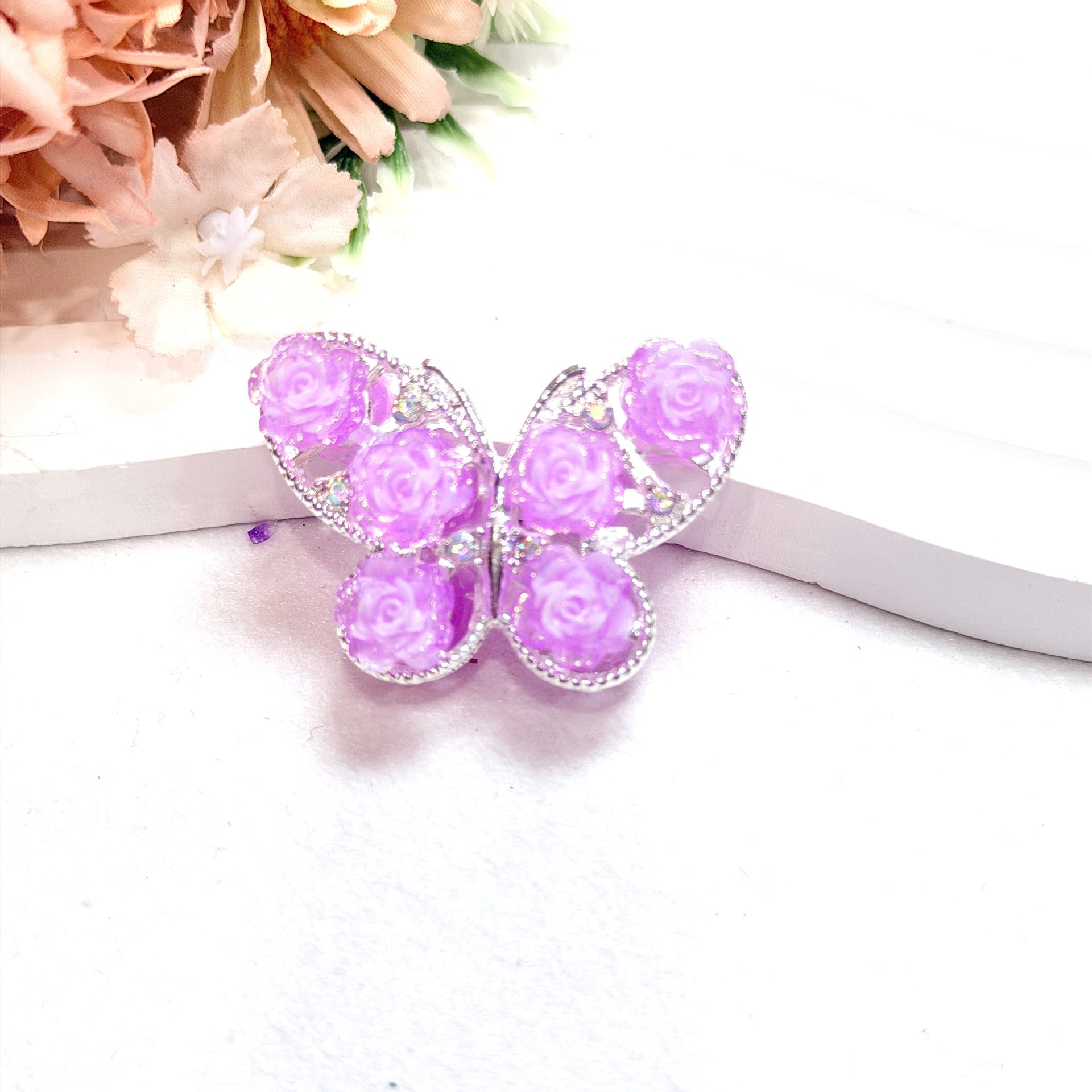 Wholesale 10pcs Colored alloy butterfly rose straight hole beads