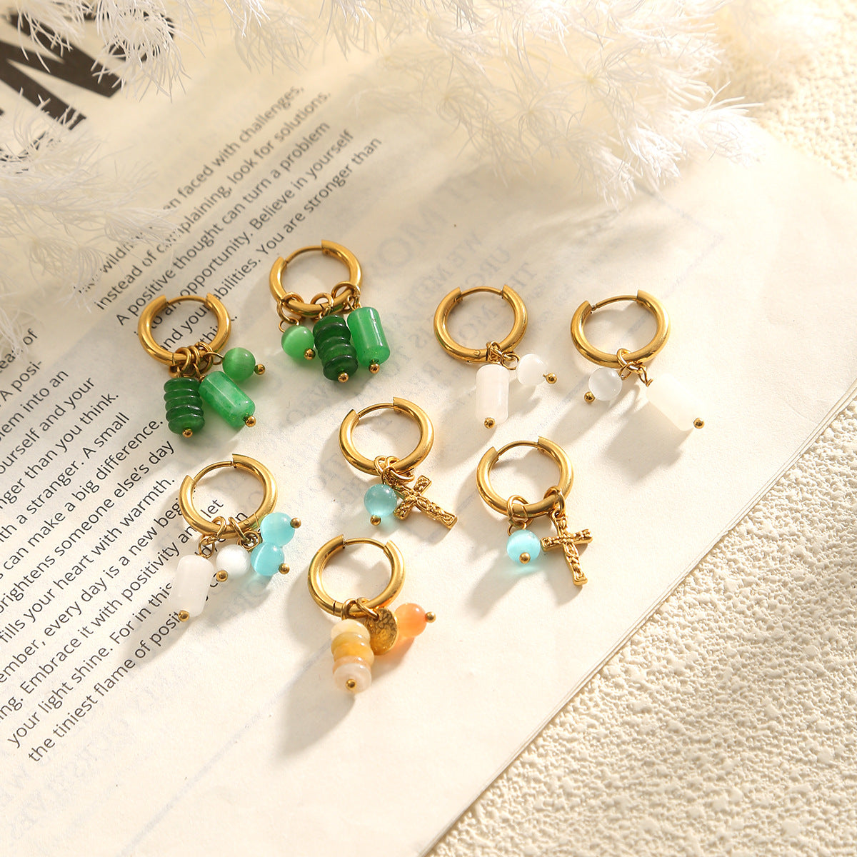Wholesale colorful Natural stone stainless steel earrings