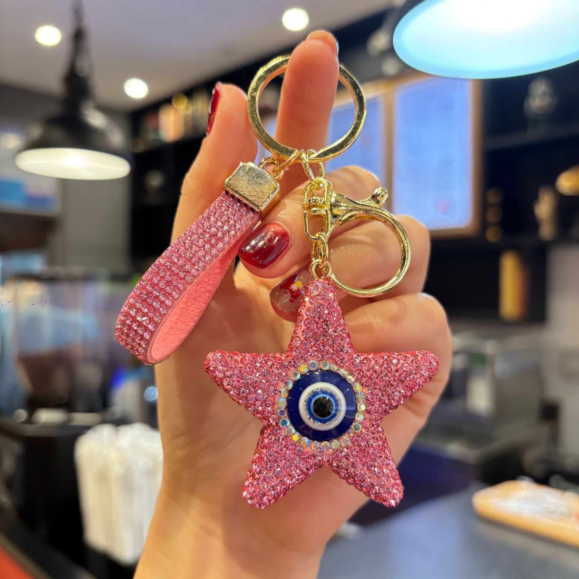 Wholesale Full Rhinestone Star Demon Eye Car Keychain