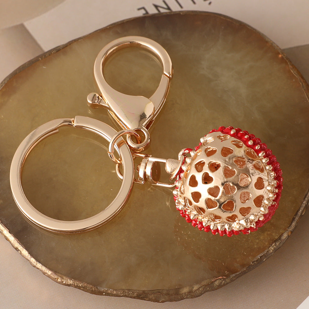 Wholesale Metal Diamond Lychee Fruit Car Keychain Ornament