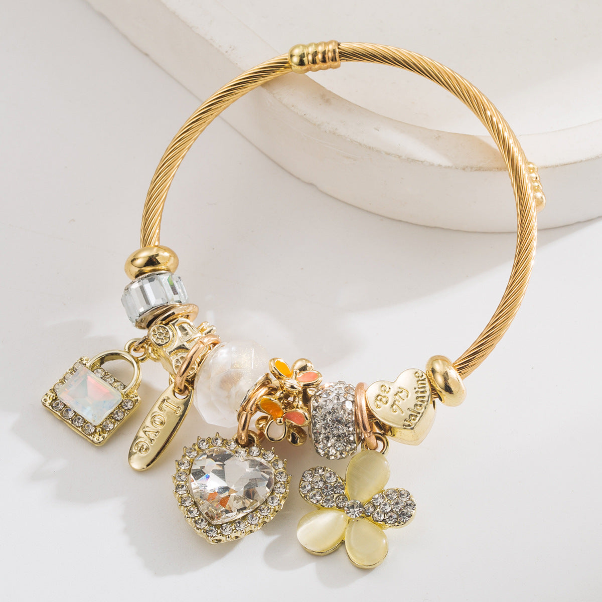 Wholesale Sweet Lock Heart Love Flower Adjustable Bracelet