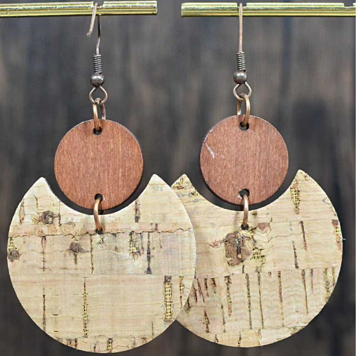 Wholesale Cork and leather dog paw crescent earrings