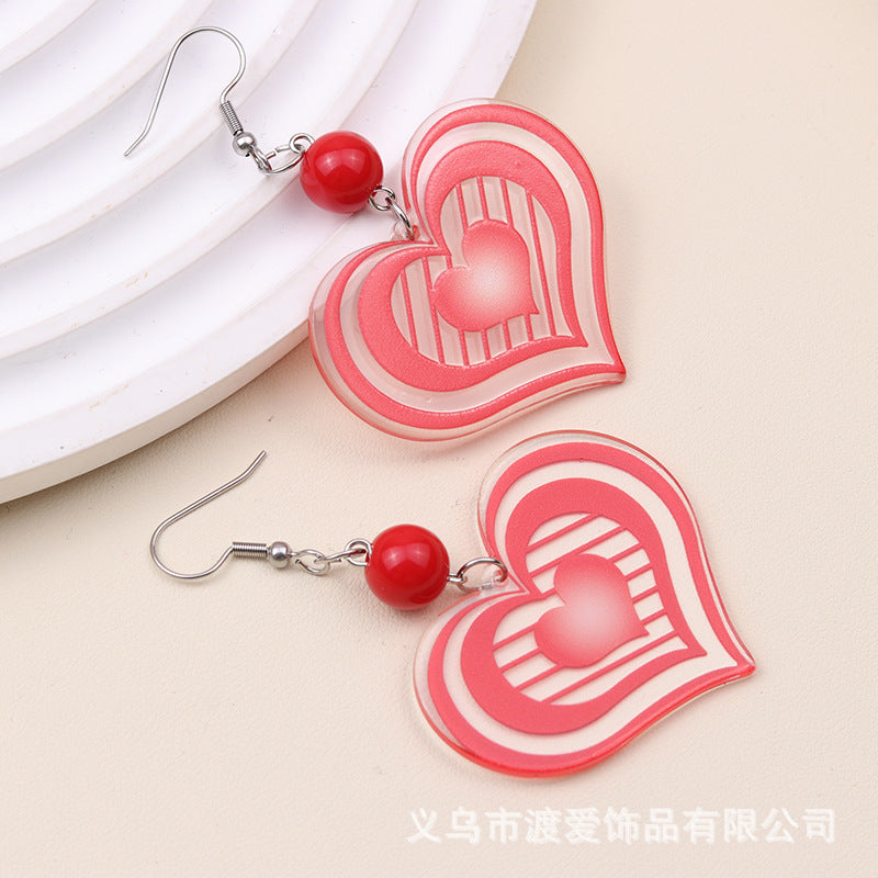 Wholesale Candy Color Multi-layer Striped Heart Acrylic Personalized Fashion Earrings