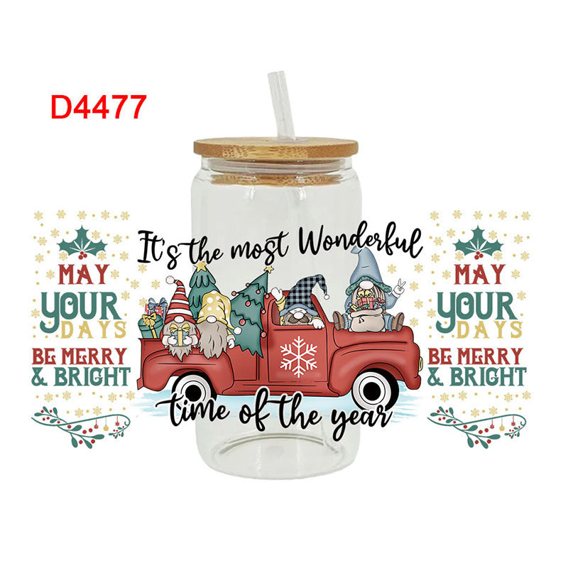 Wholesale Colorful Christmas Series Christmas Tree  16oz Cup UV DTF Wraps