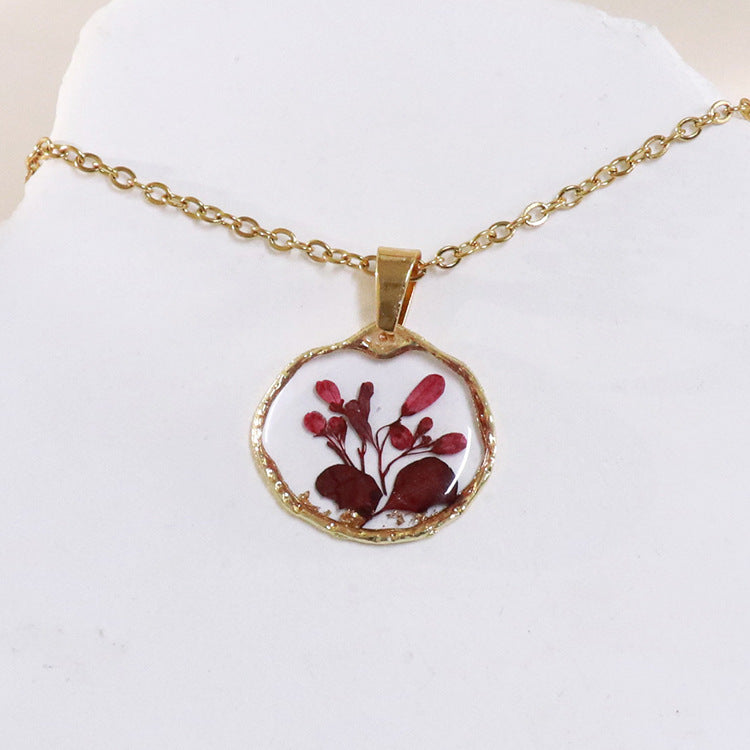 Wholesale 6pcs Tang Song Cao Series Real Flower Resin Drip Glue Pure Handmade Necklace