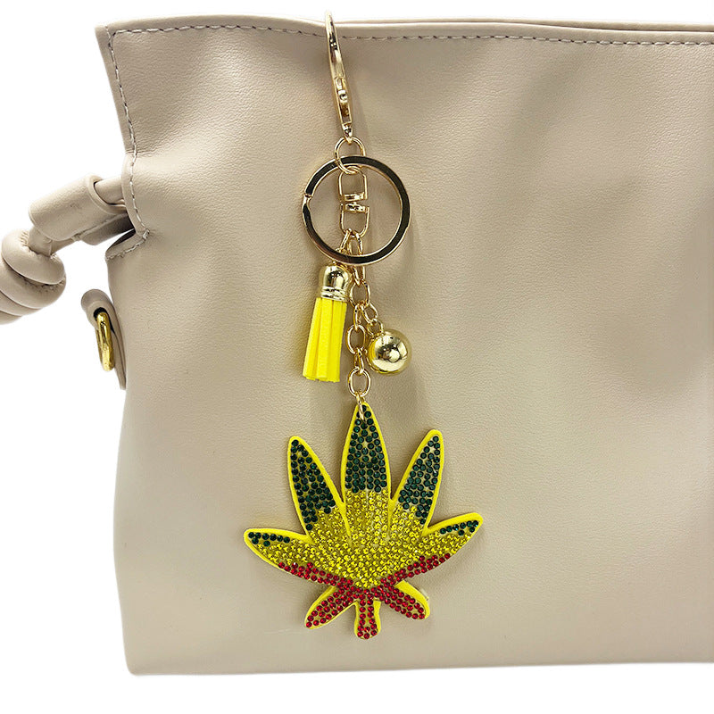 Wholesale Diamond-studded leaf keychain tassel metal creative accessory