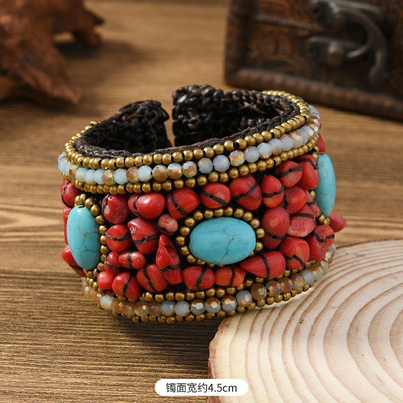 Wholesale Heavy weaving ethnic style natural stone bracelet Bohemian retro bracelet