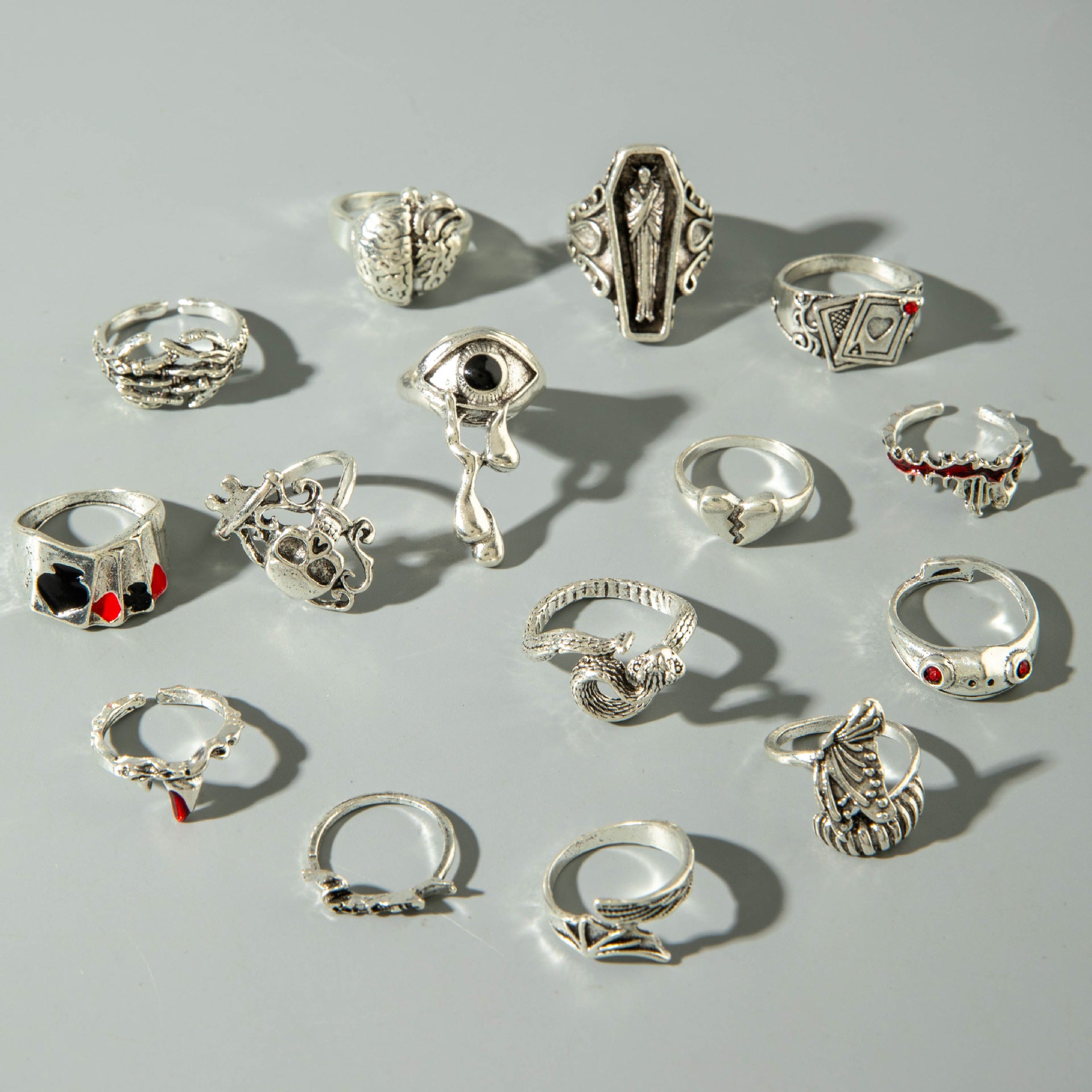 Wholesale Skeleton Black Gothic Poker Card Rings set