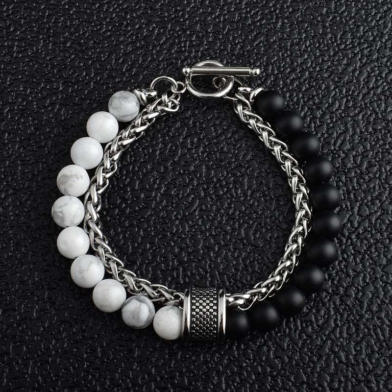 Wholesale Stainless Steel Double Layer Frosted Stone Men's Bracelet
