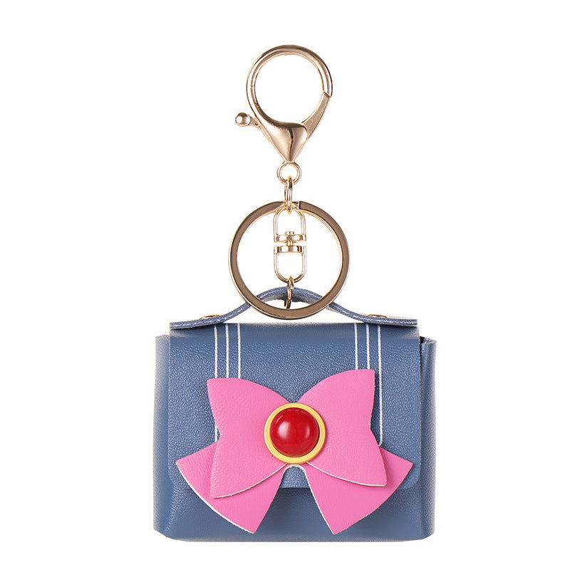 Wholesale Agate bow leather car key pendant earphone bag coin purse keychain