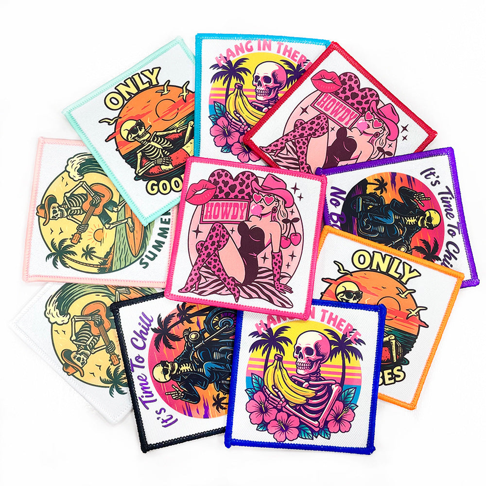 Wholesale Trendy Beach Skull Coffee Mom Theme Iron On Embroidered Patch DIY Decorative Accent For Bags And Coats Resale