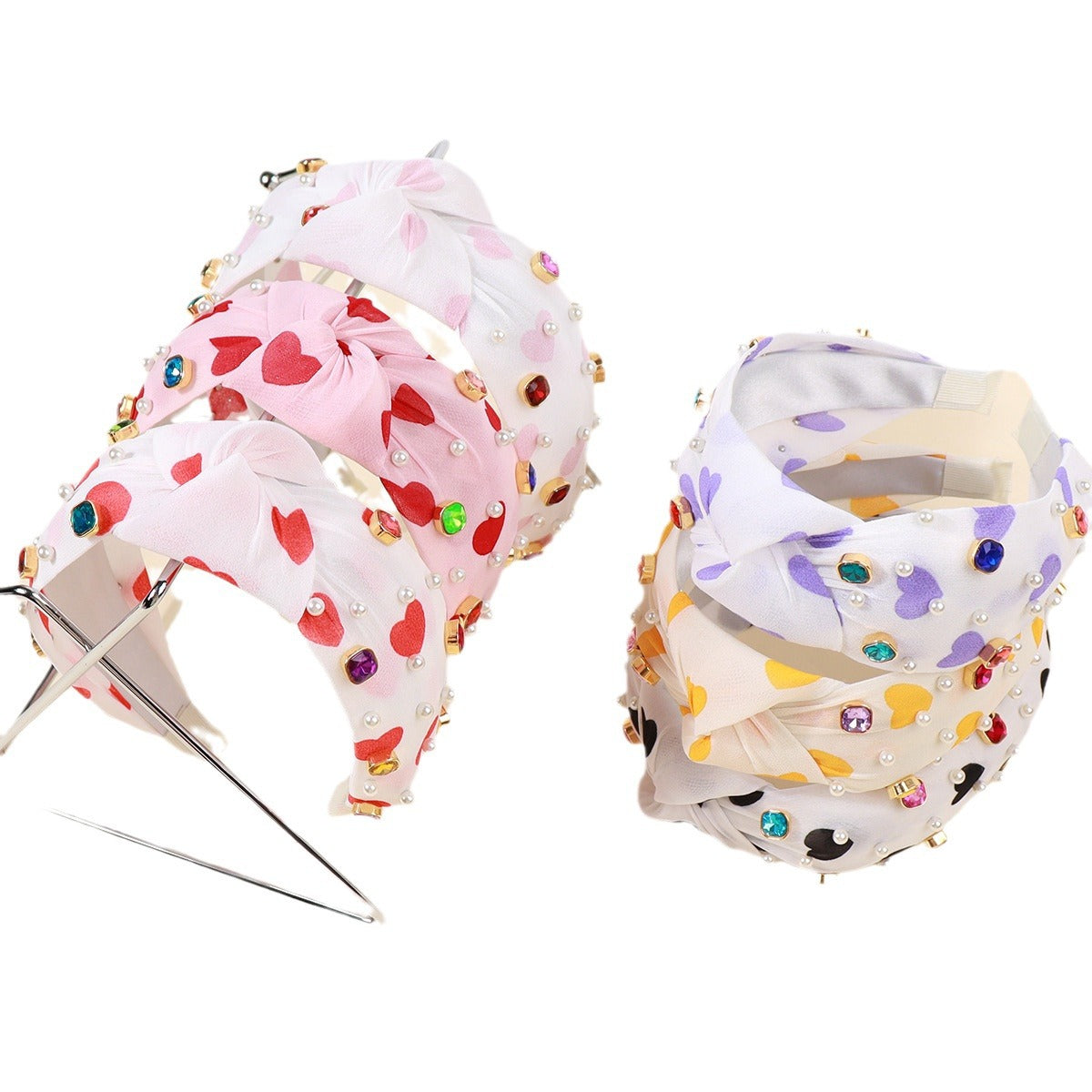 Wholesale Valentine's Day love Color Diamond color knotted pick heart headband