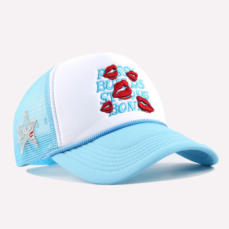 Wholesale 5pcs Lips Baseball Net Cap Women' s Letter Embroidered Cap Men' s Curved Eaves