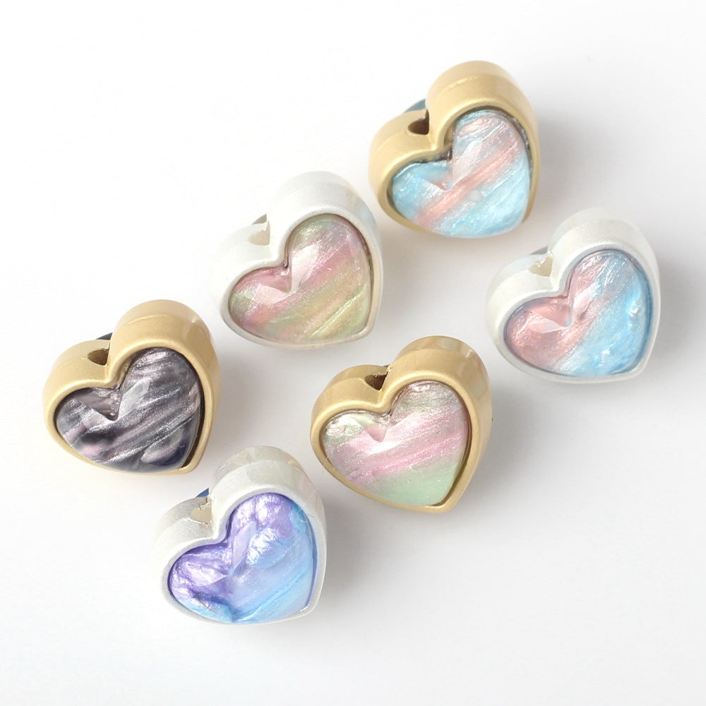 Wholesale Alloy Edging, Double-sided Resin, Heart Shaped Loose Beads, String Beads, and Separated Beads