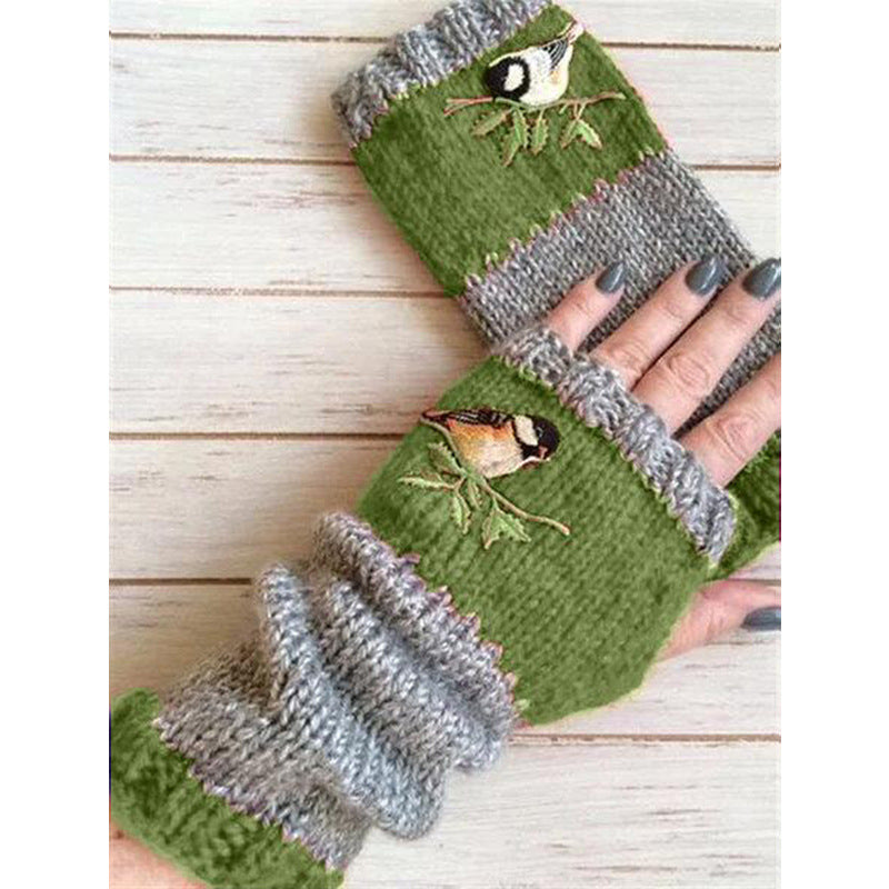 Wholesale Warm Patchwork Embroidered Gloves