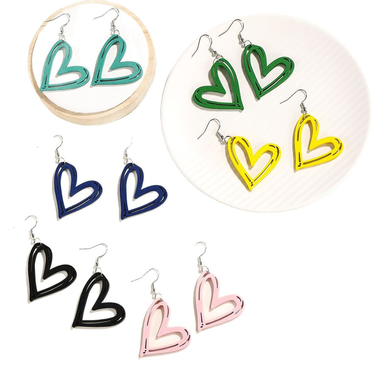 Wholesale Colorful Love Valentine' s Day Wood Earrings