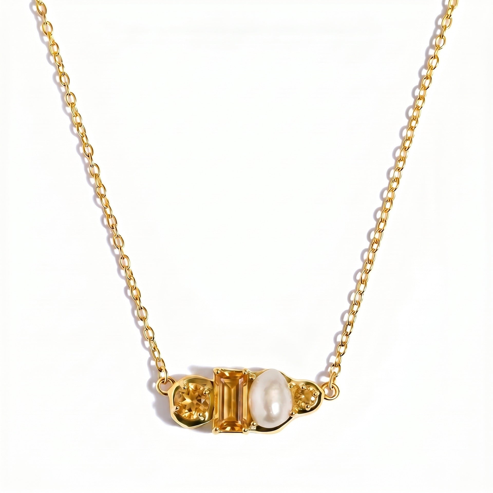 Wholesale Trendy Birthstone Pearl Necklace 18K Gold Plated Stainless Steel Geometric Pendant Fashion Jewelry Gift