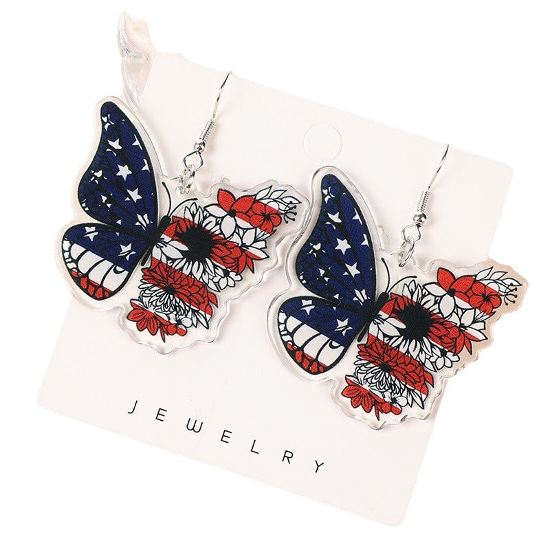 Wholesale Double sided Independence Day Butterfly Chicken Acrylic Earrings