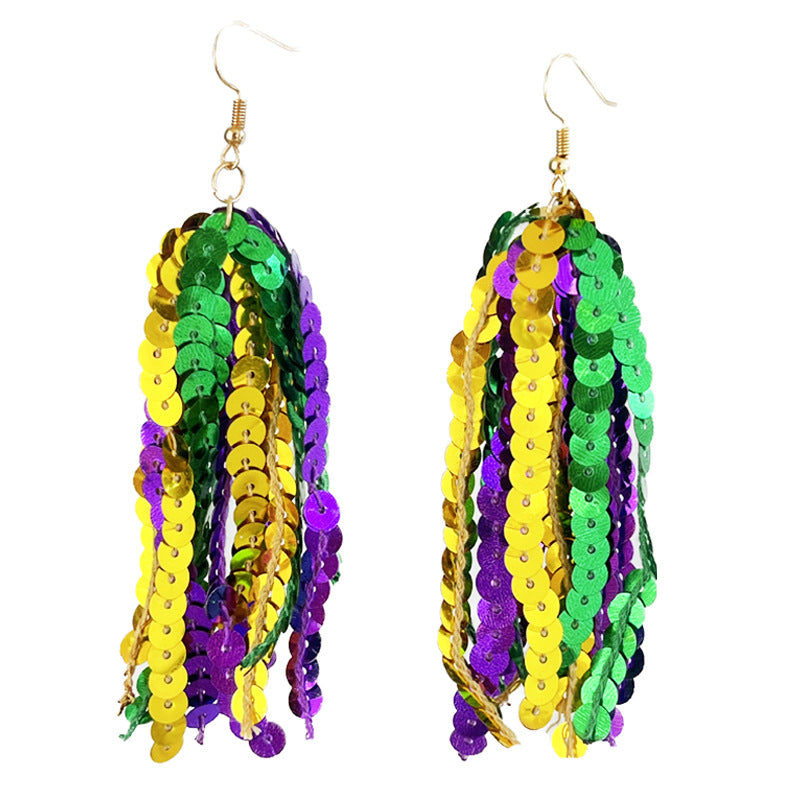 Wholesale Carnival Beads Sparkling Beads Tassel Feather Earrings