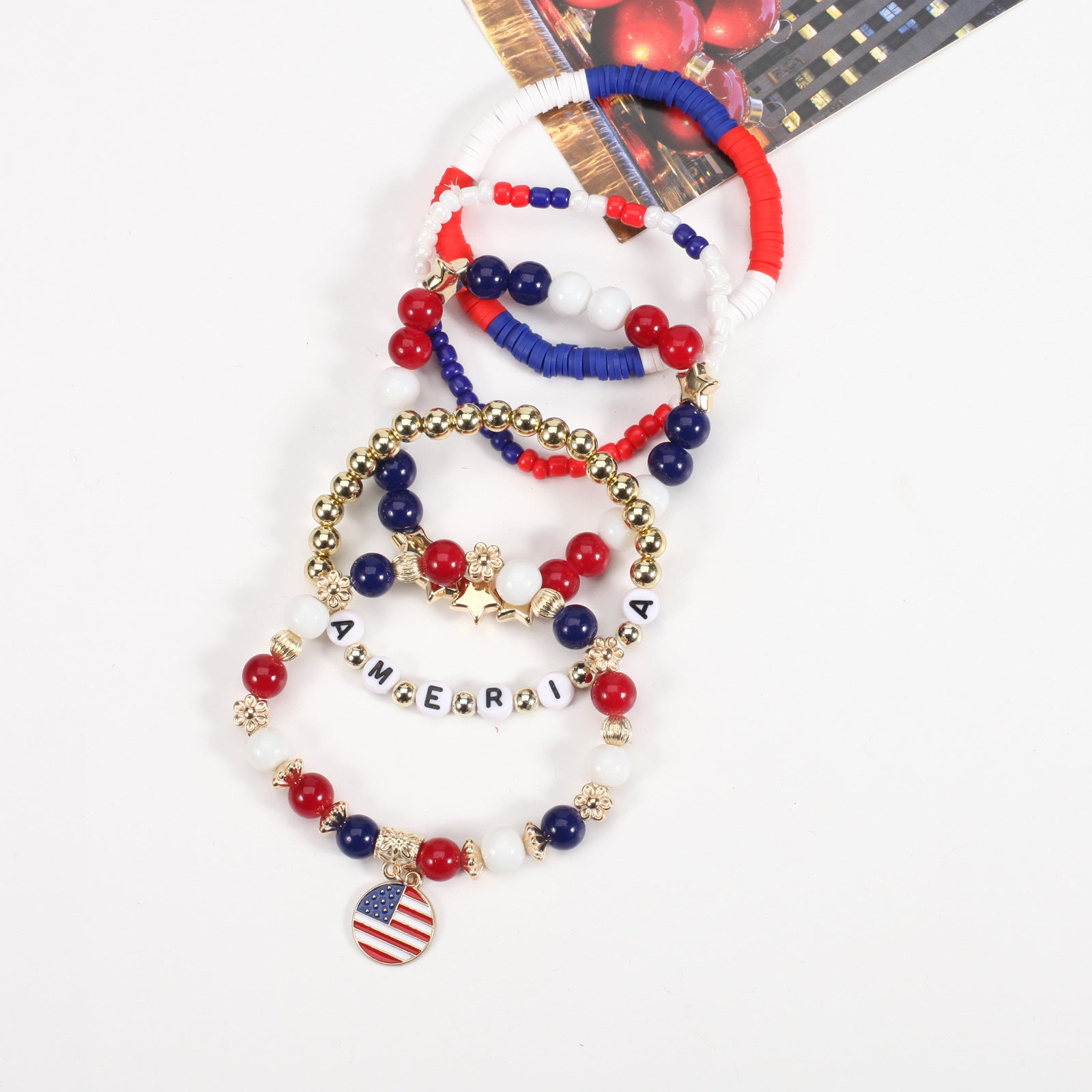 Wholesale Independence Day Flag Red White Blue Crystal Bracelet