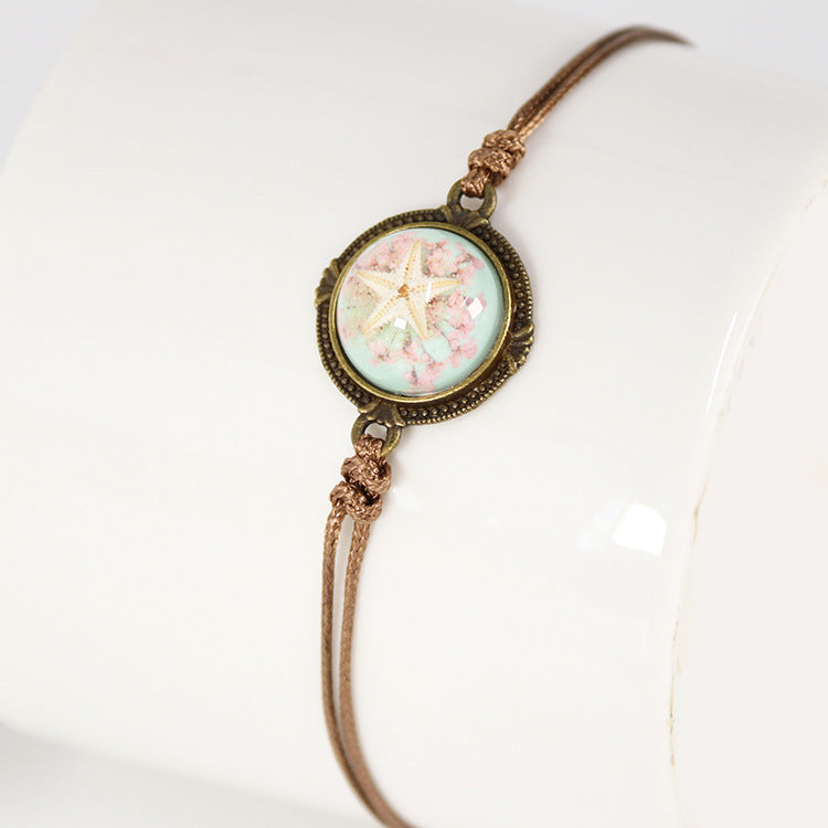 Wholesale 12pcs Wax Rope Vintage Starfish Natural Resin Bracelet
