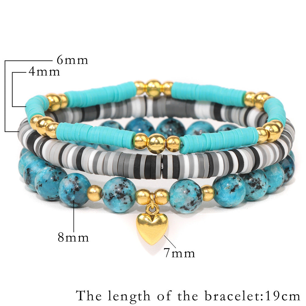 Peads de cerámica suave de piedra natural al por mayor brazalete de cordón elástico de tres piezas