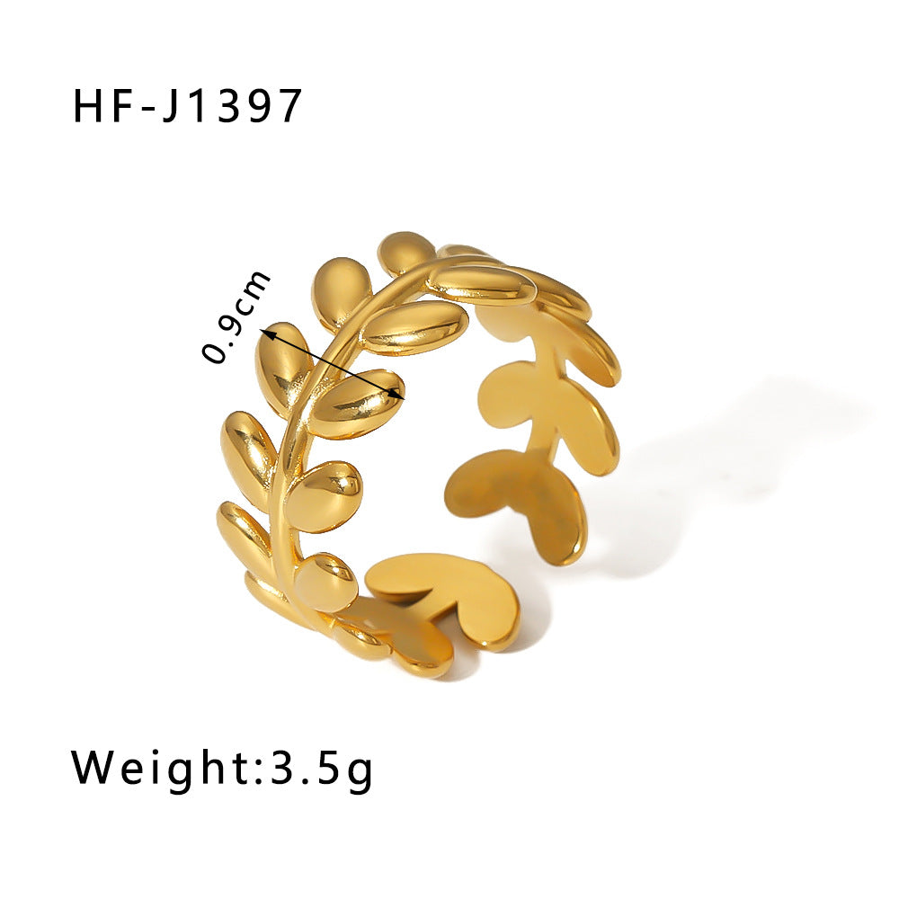 Wholesale Simple Leaf Geometric Hollow Flower 18k Gold-plated Snake-shaped High-end Multi-layer Titanium Steel Rings