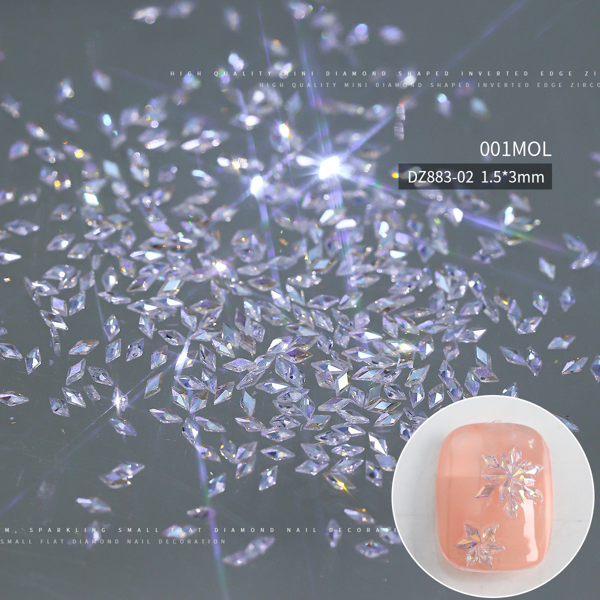 Wholesale 50pcs mini diamond nail drill 5A transparent zircon snowflake Nail Stickers