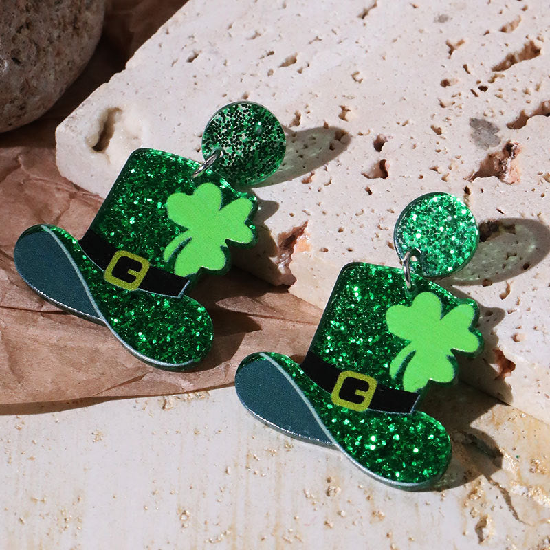 Wholesale Green shamrock St.  Patrick' s Day Acrylic Earrings