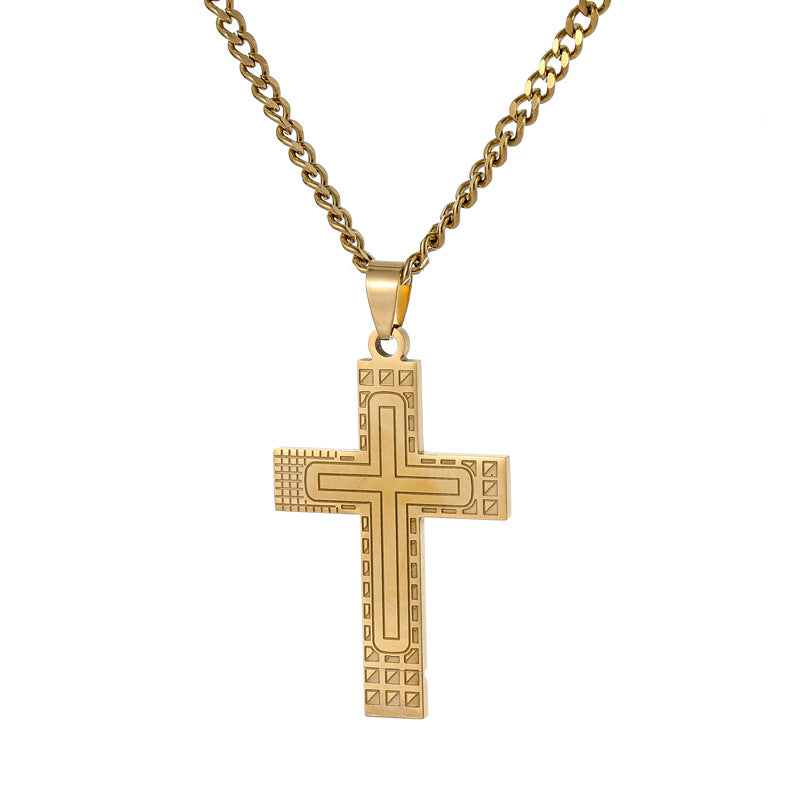 Wholesale Cross Pendant Fashion Geometric Line Titanium Steel Necklace