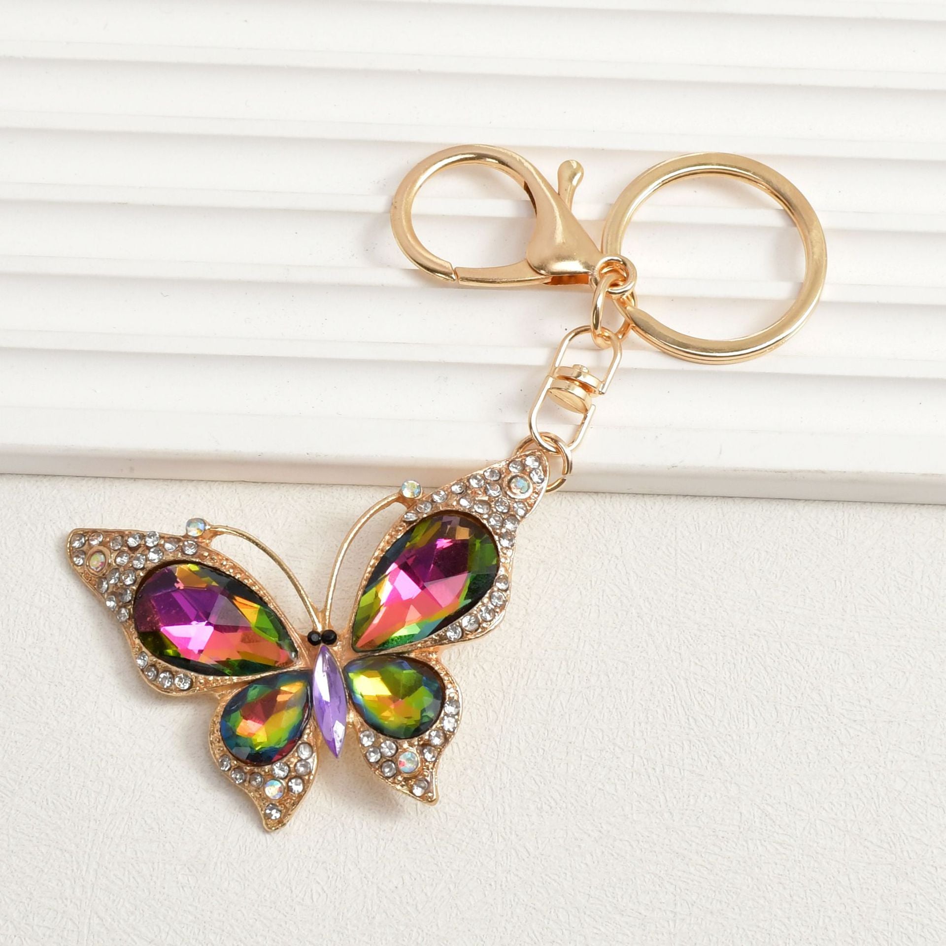 Wholesale Colorful diamond studded butterfly metal keychain