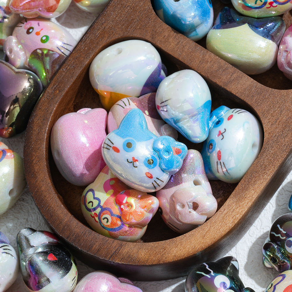 Wholesale 10pcs Cartoon Cat Acrylic Beads
