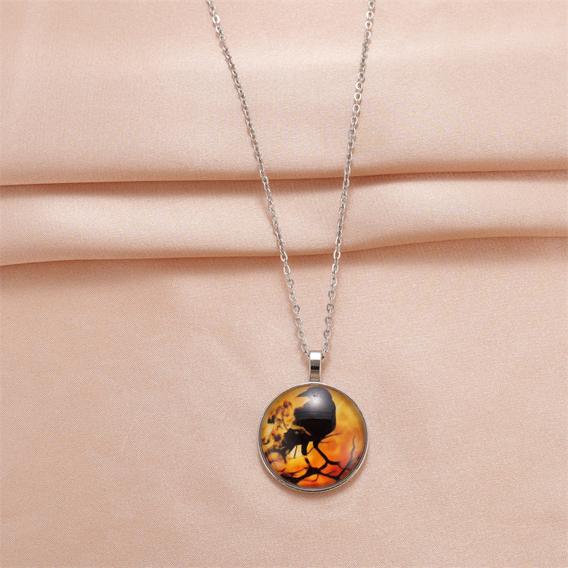 Wholesale Vintage Crow Crystal Pendant Halloween Gift Personalized Time Gem Necklace