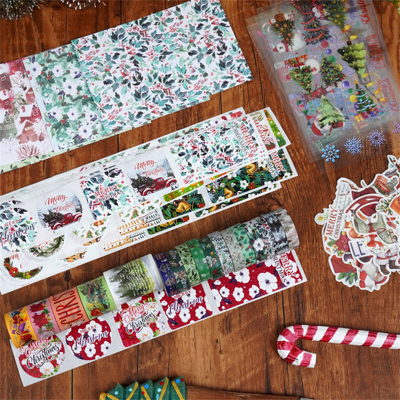 Wholesale Retro Christmas Box, Forest Snowman Tape Stickers, Handmade Tent DIY Decoration