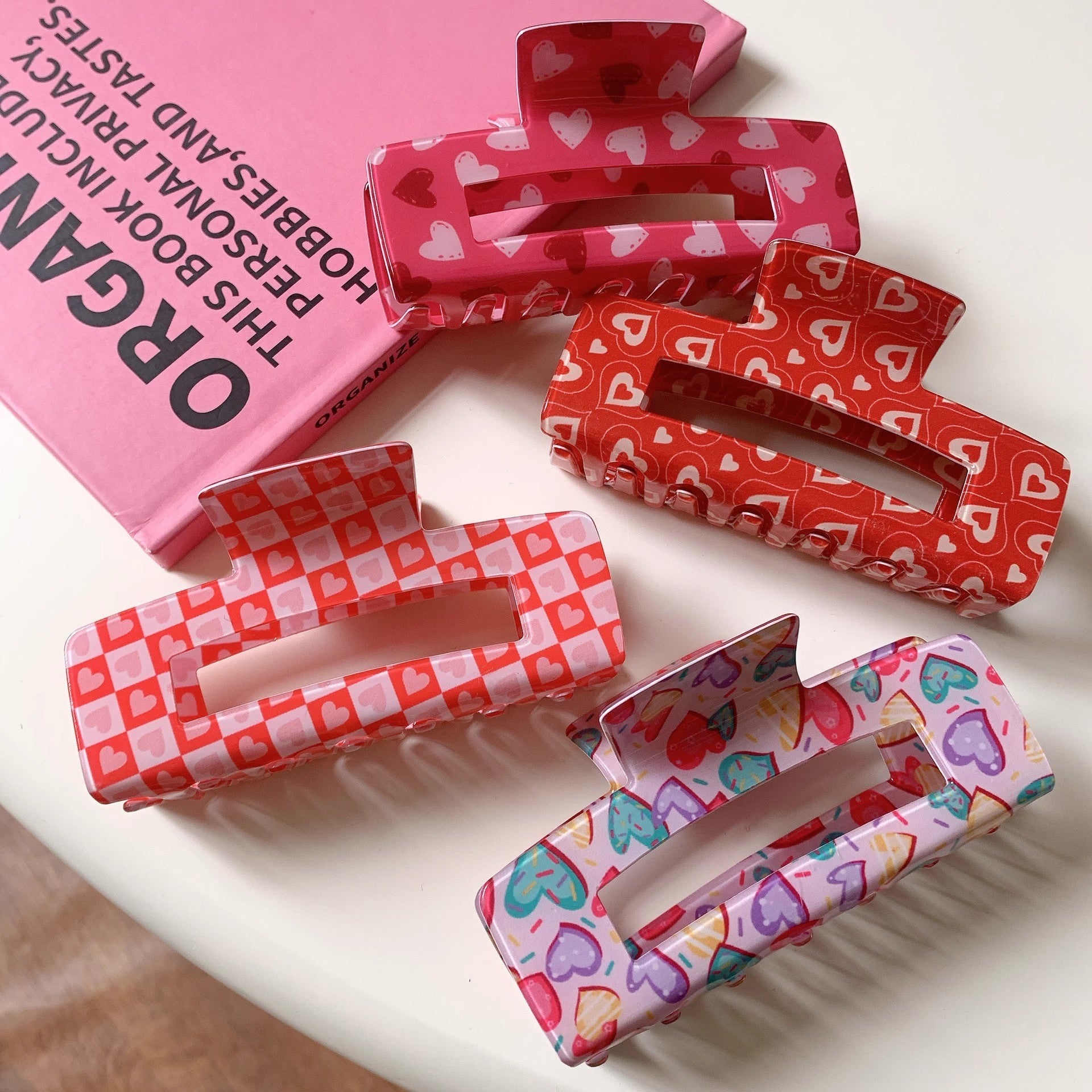 Wholesale Acrylic Valentine's Day Large Rectangular Cupid Rose Shark Clip Hair Accessories