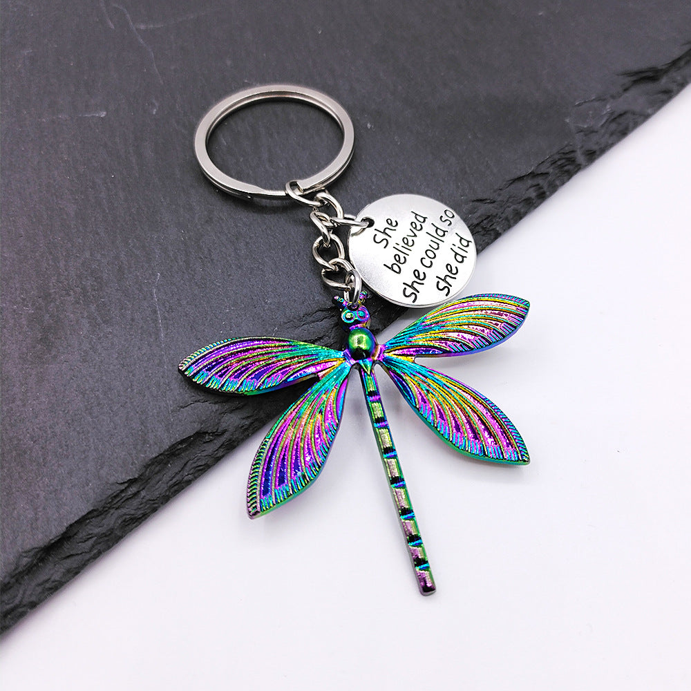 Wholesale Stainless Steel Colorful Dragonfly Keychains
