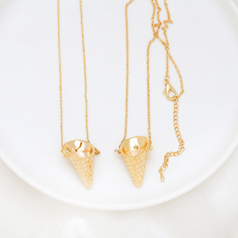 Wholesale Electroplated Ice Cream Cone Can Be Inserted Into A Pearl DIY Pendant Necklace