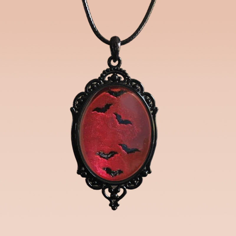 Wholesale Gothic Red Bat Glass Pendant Black Necklace