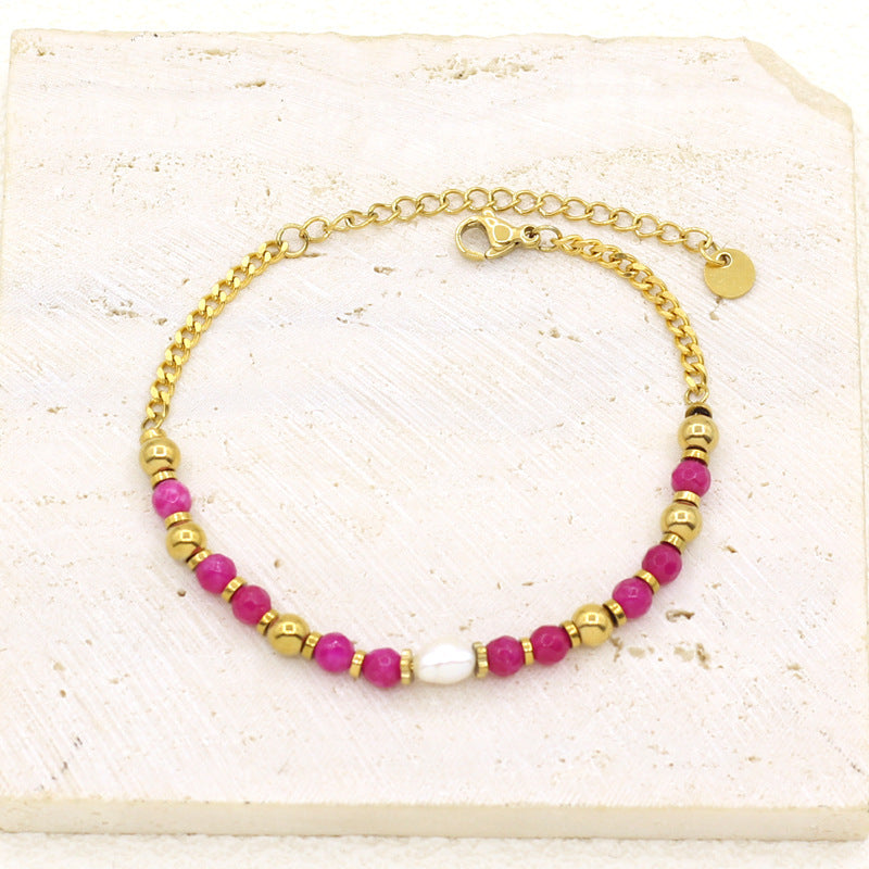 Wholesale Gold Plated Stainless Steel Freshwater Natural Stone Bracelet