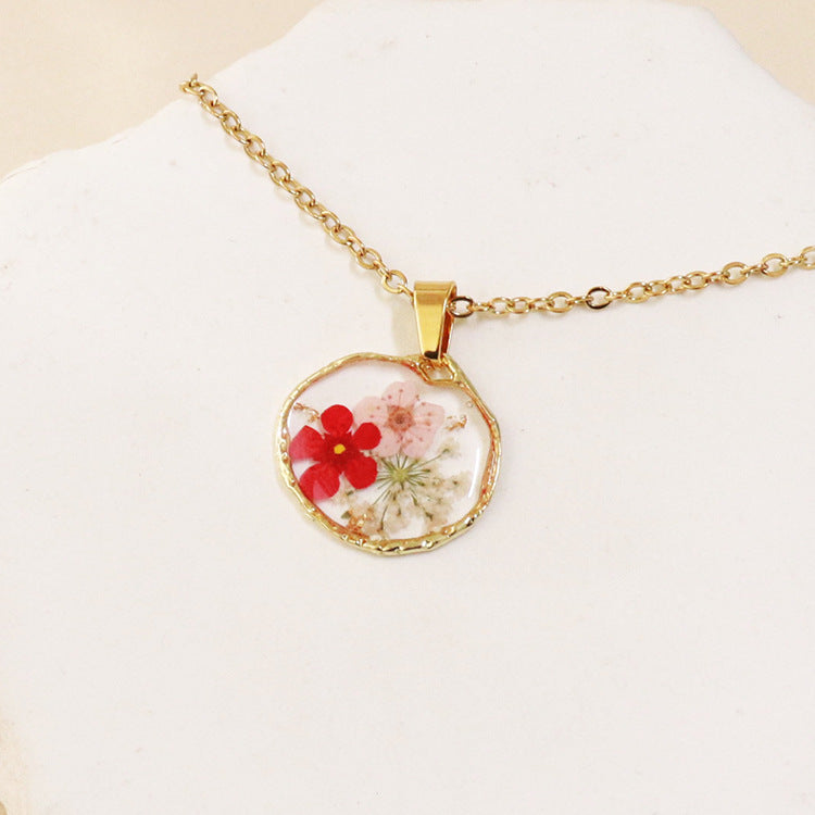 Wholesale 6pcs Creative Colorful Real Flower Handmade Dripping Glue Necklace