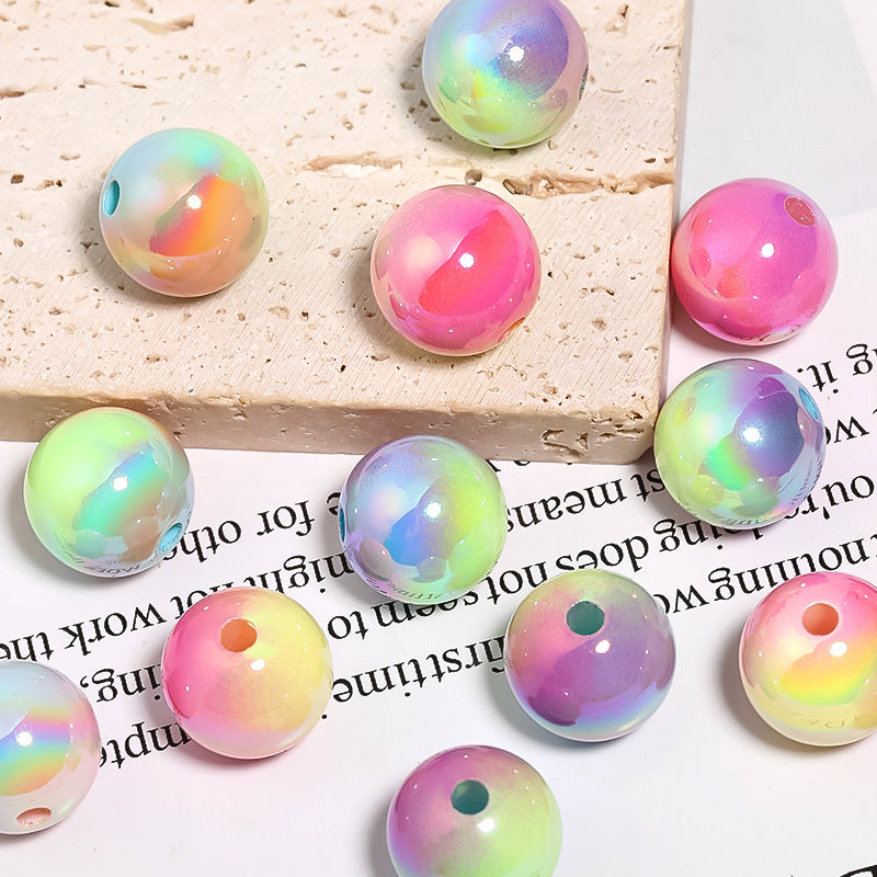 Wholesale 50pcs 16mm Acrylic Straight Hole Beads UV Color Plating Cream Diy Beads