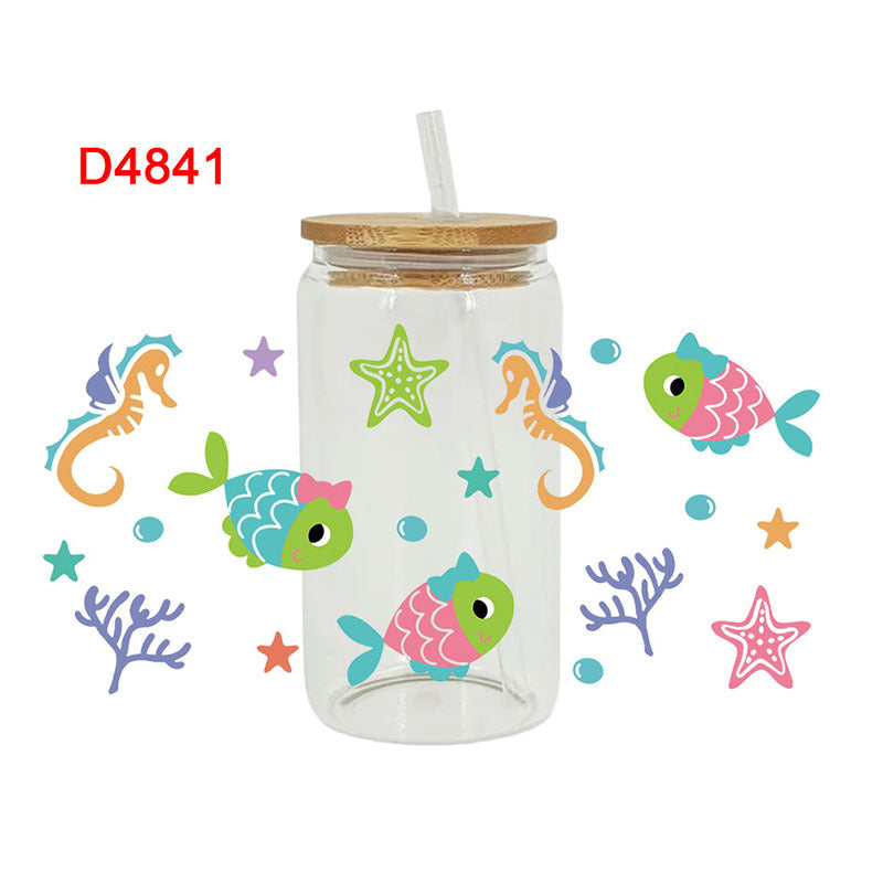 Wholesale Blue Ocean Series  16oz Cup UV DTF Wraps