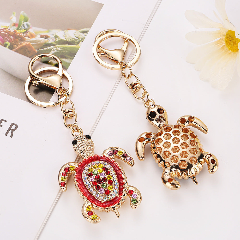 Wholesale Diamond studded turtle cute pendant metal keychain