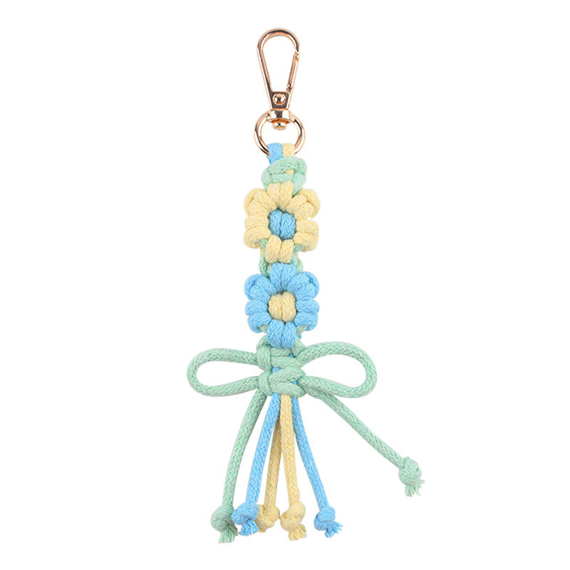 Wholesale New pure hand-woven cartoon flower bow key chain pendant creative color cotton rope accessories