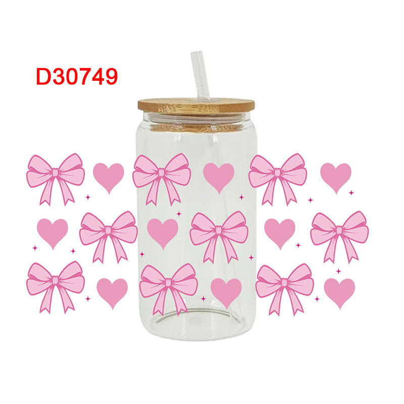 Wholesale Pink heart with diverse bows 16oz Cup UV DTF Wraps
