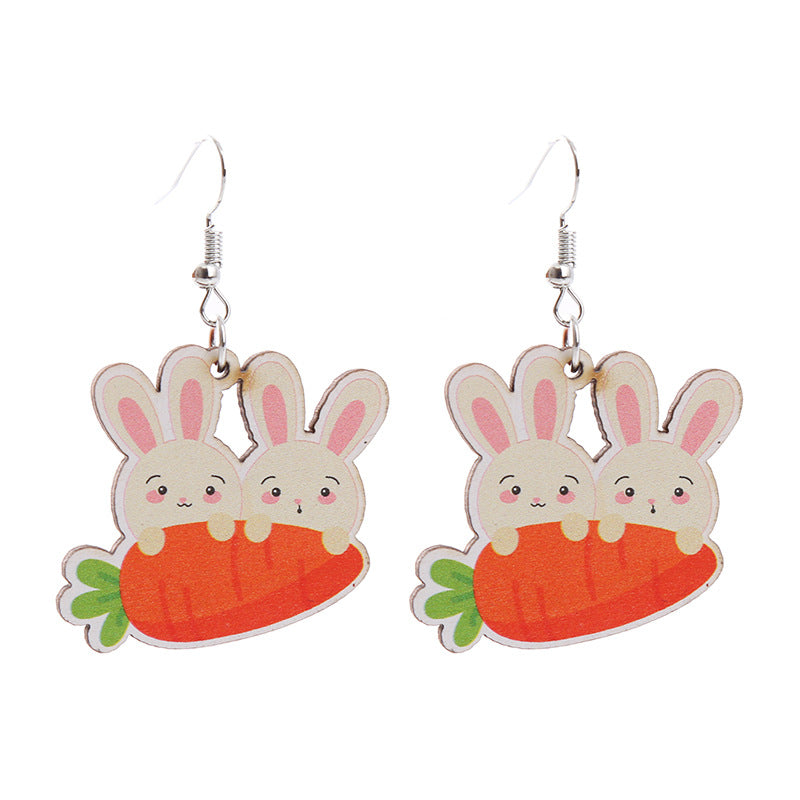 Wholesale Easter Bunny Flower Basket Printed Egg Chick Wooden Earrings