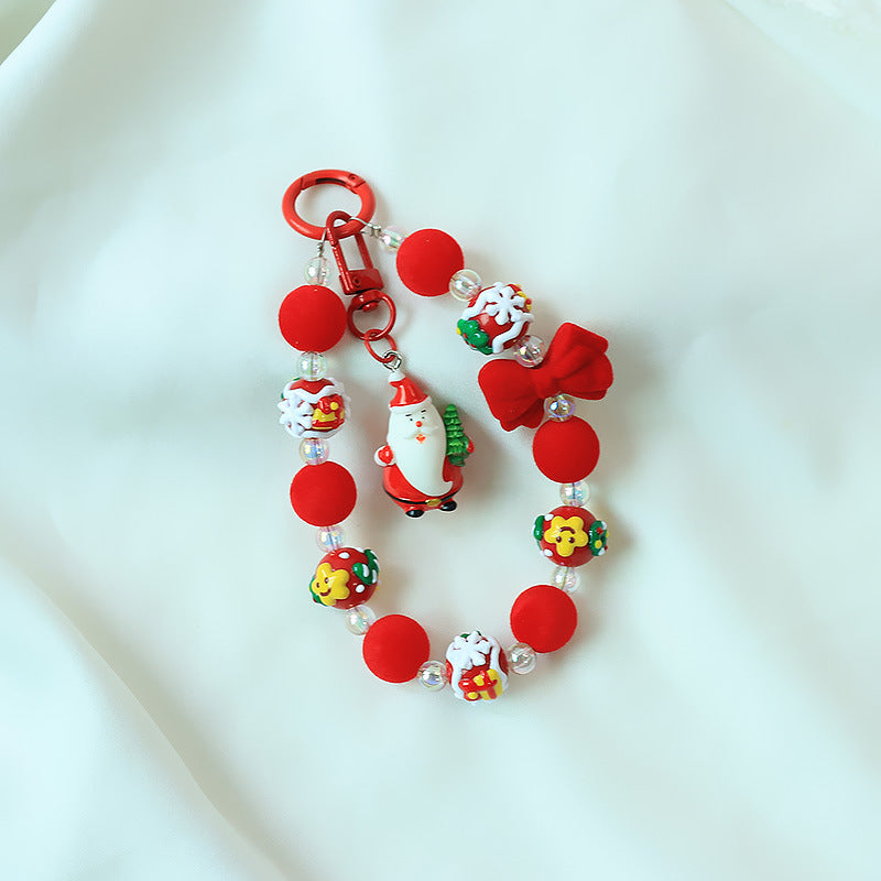 Wholesale Christmas Plush Gingerbread Man Beaded Phone Chain  Keychain Bag Charm Decorative Accessory For Holiday Gift